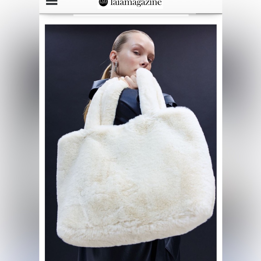 H&M Furry Shopper Tote Large Cream NWOT